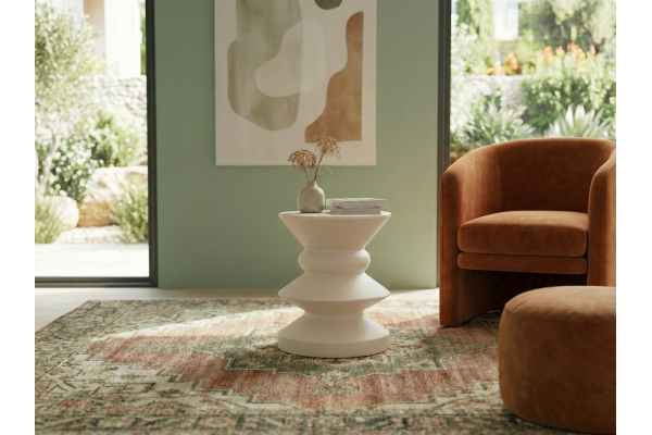 Askella Keten Beyazı Yan Sehpa